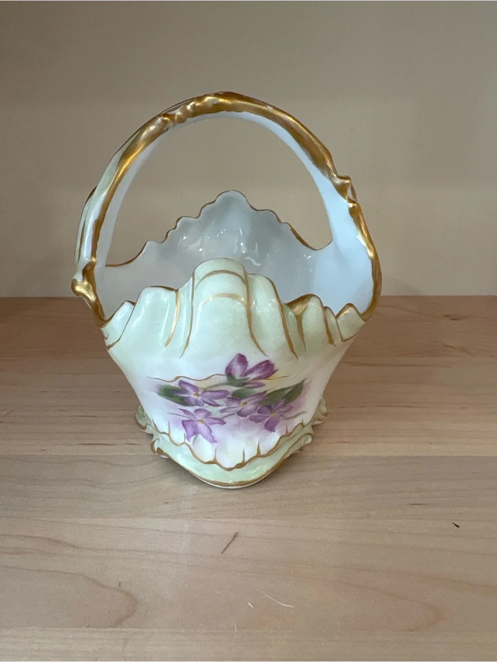 Antique Jean Pouyat Limoges (J.P.L.) Porcelain Basket Hand Painted Flowers